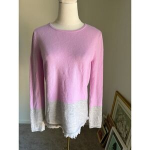 Lilly Pulitzer Rica Pink Grey Cashmere Colorblock Fringe Hem Sweater Small Lilac